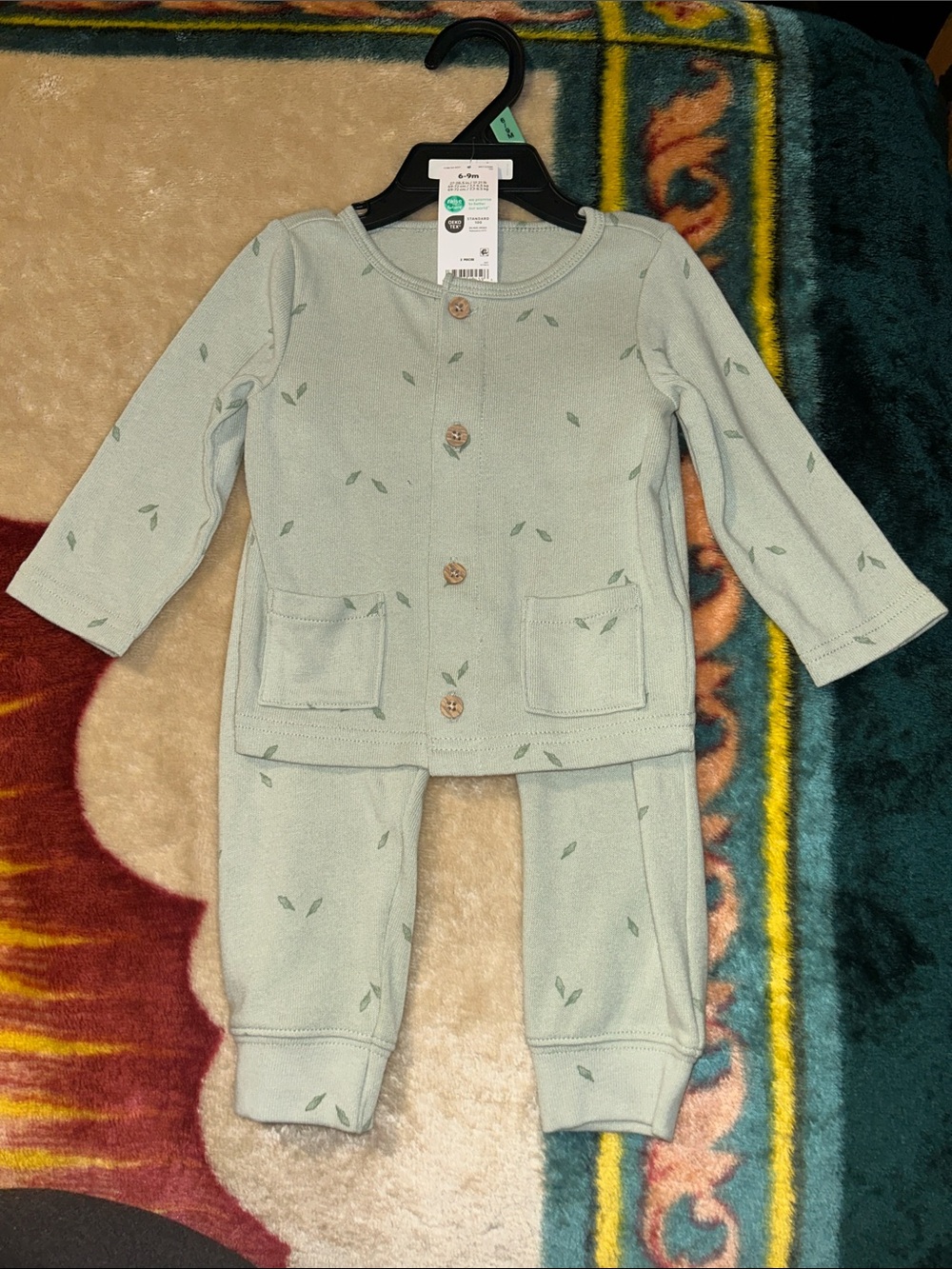 Carter's Mint Green Leaf-Print Two-Piece Set